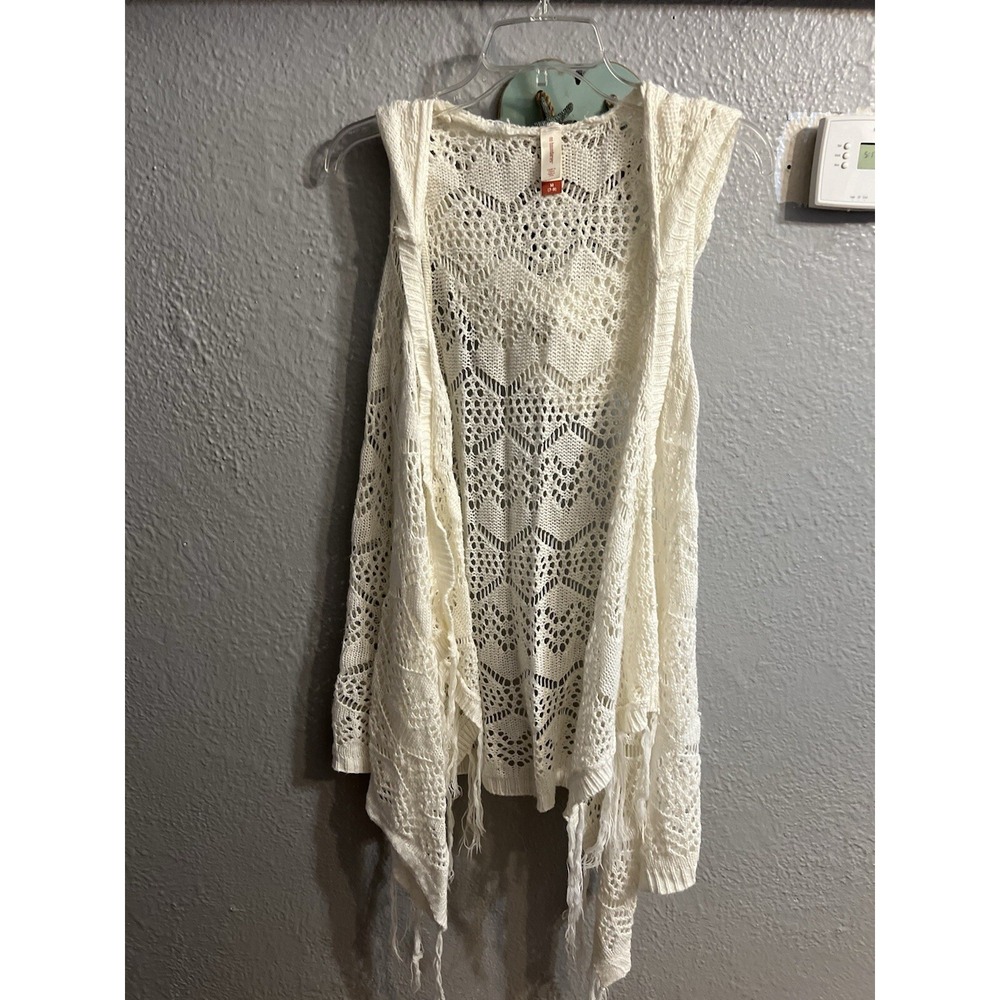 NoBo Coral White Open Knit Crocheted Fringe Boho Vest Women's Size M (7-9)